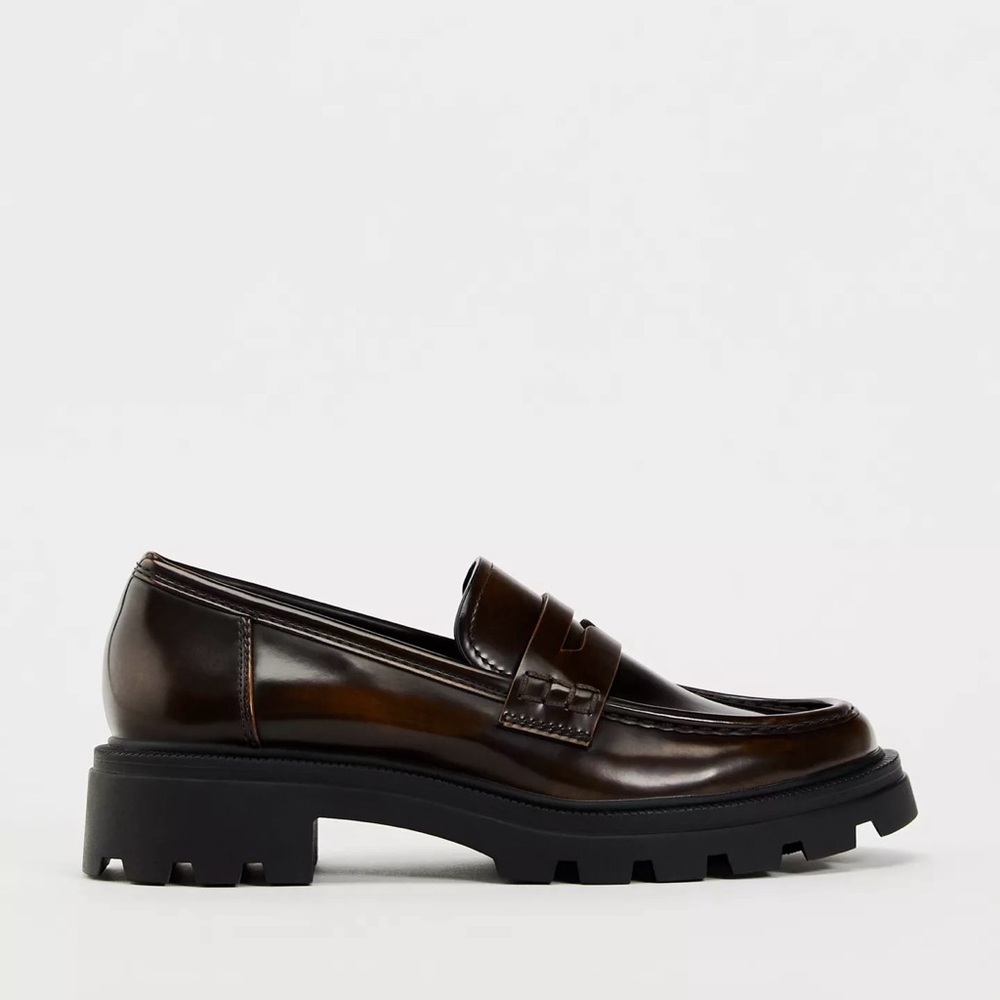 Zara — Brown Leather Penny Loafers with Chunky Sole